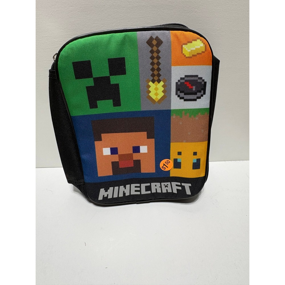 Minecraft Insulated Lunch Bag Boys Girls Multicolor Steve Creeper Ocelot Graphic
